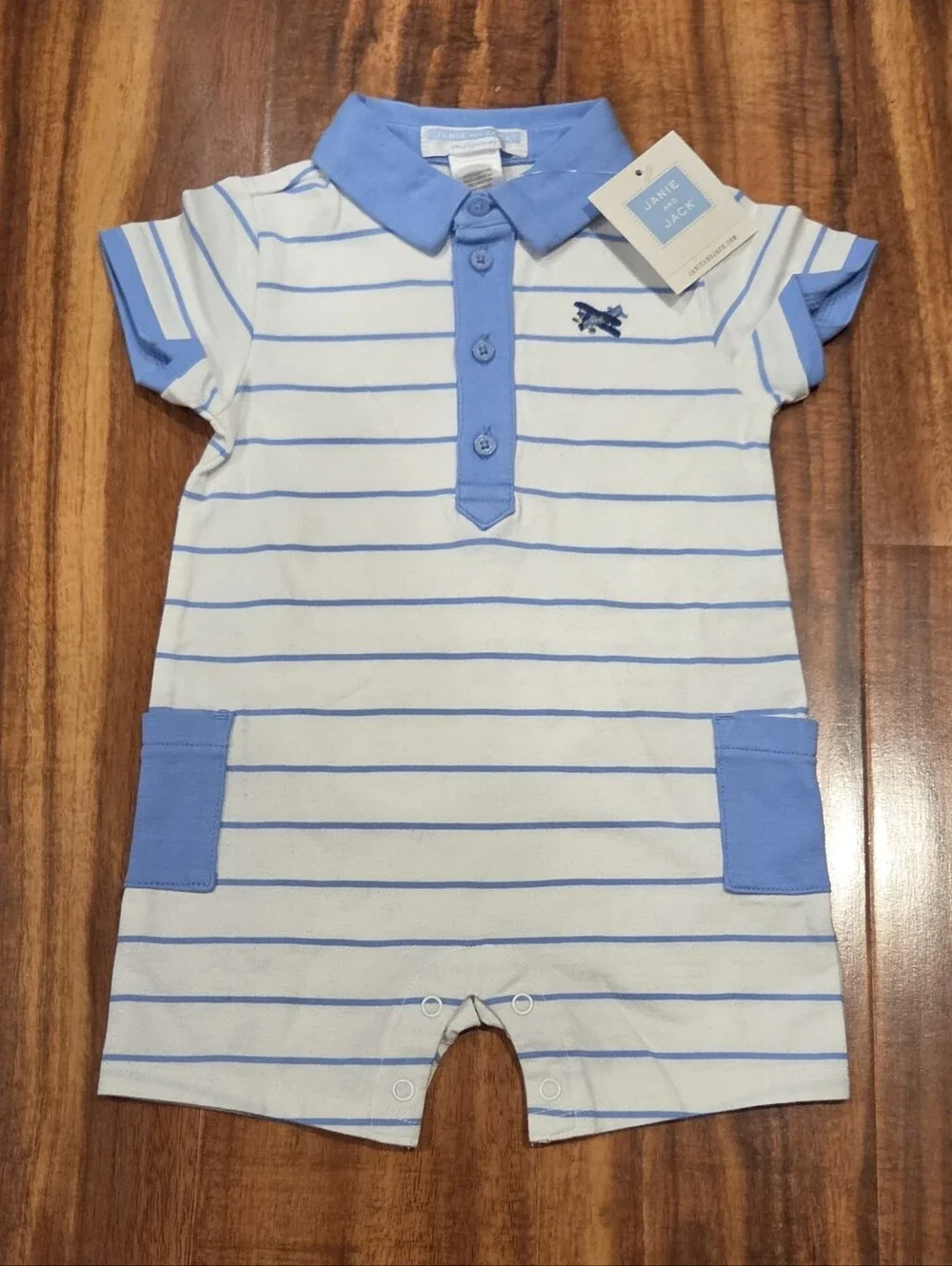 Janie and Jack NWT 3-6 Months Blue/Ivory Striped Romper